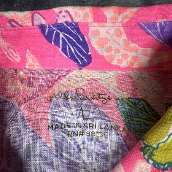 Lilly Pulitzer Womens Size L Pink Sea View Button Down Shirt Linen Beach Travel - Picture 3 of 8